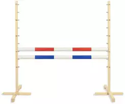 Šokinėjimo kliūtis hobby horse su raudona ir mėlyna kartimi