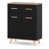 Komoda Z Szufladą Do Salonu 73 Cm Czarna Dąb Wotan Nowoczesna Szafka Loft