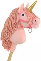 Vienaragis ant lazdos Hobby Horse rožinis su auksiniu ragu