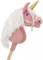 Vienaragis Hobby Horse lazdoje pastelinės rožinės spalvos su balta karčiais A4