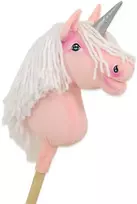 Hobby Horse vienaragis ant lazdos rožinis su balta karčiene ir sidabriniu ragu