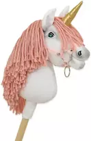 Vienaragis ant lazdos Hobby Horse su rožine karčiene ir auksiniu ragu