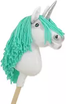 Hobby Horse vienaragis su lazda balta spalva su mėtų karčiais ir sidabriniu ragu