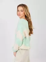 Moteriškas oversize megztinis mėtų spalvos dryžiais