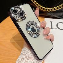 Luxury Electroplated Transparent Case For iPhone 11 12 13 14 15 Pro Max Plus Hollow Out Glitter Bumper Soft Rhinestone Cover For iPhone 15Pro Max gray