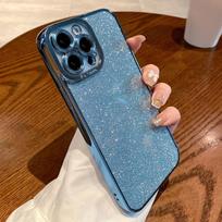 Blizgantis telefono dėklas, skirtas iPhone 16 Plus 15 14 Pro Max 13 12 11 Pro Max, prabangus dengtas TPU kristalinis dangtelis, skirtas iPhone XR X S 7 8 Plus 7/8 šviesiai mėlyna spalva