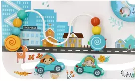 Adam Toys Medinė sensorinė veiklos lenta „Vaikų pasaulis“, skirta kūdikiams nuo 6 mėn., lavina smulkiąją motoriką, pastelė