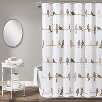 Lush Decor Rowley Birds Shower Curtain -Colorful Bird & Floral Pattern, Playful Design, Farmhouse & Coastal Bath Decor W90XH180cm