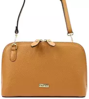 Moteriška odinė rankinė MiaMore 01-043, camel, su auksinės spalvos detalėmis