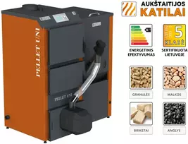 Aukstaitijos Katilai Granulinis katilas PELLET UNI 12 kW su rotac. 16 kW degikliu, sraigtu, 230 l met. bunkeriu