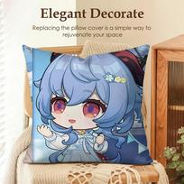 Ganyu Cute Genshin Impact Cushion Cover Natural Linen Organic Fabric Double-Sided Printing Sofa Home Decor Gift Pillow Case Peach skin 18*18(CM)-1Pcs