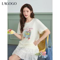 LAGOGO Hand-Painted Floral Print Dopamine T-Shirt M smėlis