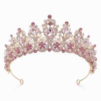 Princess Diadem Handmade Bridal Tiara Exquisite Luxurious Crystal Crown Sparkling Ornate Baroque Headpiece Wedding šviesiai rausvos spalvos