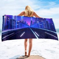 Cyber Style City Night Scene Sand Towel Beach Blanket Sand Free Microfiber Quick Drying Swimming Pool Towels Camping Towels 100X50 cm(39X20in)