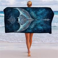 Manta Ray Beach Towel 31.5X63 Inch, Mandala Marine Life Print Microfiber Bath Towel, Boho Ocean Decor Throw Blanket For Swimming 27x55inch 70x140cm&1pc