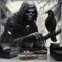 Grim Reaper Tapestry Wall Hanging Gothic Skull And Crow Raven Wall Art Tapestry For Living Room Bedroom Home Decor Fabric Poster 70x100cm28x39in
