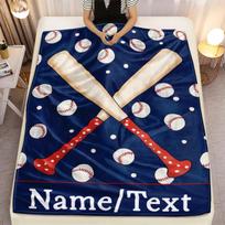 Custom Baseball Fleece Blanket Personalized Name Text Bat And Ball Print Throw Soft Warm All Season Bedding Gift For Sports Fans 70x100cm28x39in