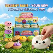 Mystery Dumpling Squishy Box: Glitter Bao Bun with Steamer Attachment, Blind Box Surprise Fidget, Aesthetic Desktop Ornament