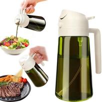 470ML/16oz Tamsus aliejaus purškiklis su šviesos blokavimu maisto gaminimui 2 viename Alyvuogių aliejaus dozatorius butelis virtuvei Tamsiai žalias stiklinis aliejaus butelis balta