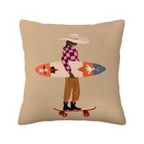 1Pc Western Cowgirl Surf Skate Pillow Cover, Polyester 2D Double Sided Print Cushion Case, Boho Surfing Cowgirl Art Throw Pillow Peach skin 18*18(CM)-1Pcs