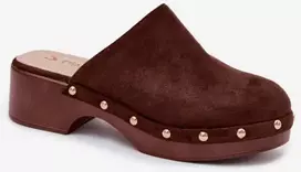 Zomšos imitacijos basutės su kulnu ir aukso spalvos kniedėmis Step in style