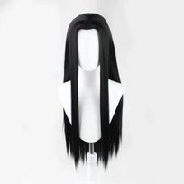 80cm Wigs 100cm Black Long Straight Centre Parting Widow's Peak Styled Heat Resistant Synthetic Hair Anime Cosply Wig + Wig Cap One Size black