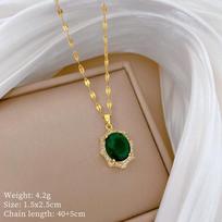 [Titanium Steel] Diamond-Shaped Necklace & Earrings Set: Luxurious Micro-Inlaid Horse Eye Design for Elegant Banquets