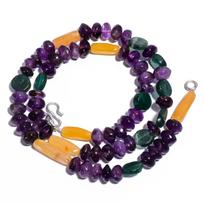 Natural Amethyst Mutli Aventurine Gemstone Smooth Beads Necklace 17  UB-4381 UB-4381