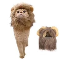 Cat Lion Mane Wig Costume for Halloween Christmas Party Dress Up Pet Cosplay Hat Gatos Puppy Fun Decoration L
