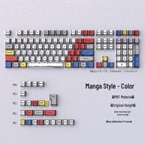 Manga Style Translucent Engraved PBT Keycaps (Original Height, 130 Keys, Compatible with Mechanical Keyboards) Manga Style Black, Side Engraved, Small Set Boxed
