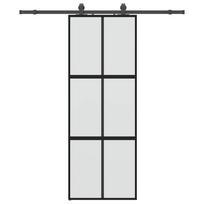 Sliding Door with Fittings Black 76 x 205 cm Tempered Glass