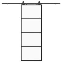 Sliding Door with Fittings Black 76 x 205 cm Tempered Glass
