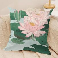 Ohara K-Koson Japan Ukiyo Cushion Cover Silky Short Plush Invisible Zipper Dustproof Sofa Pillow Case For Home Decor Peach skin 18*18(CM)-1Pcs