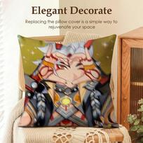 Arataki Itto Genshin Impact Cute Cushion Cover Natural Linen Organic Fabric Double-Sided Printing Sofa Home Decor Pillow Case Peach skin 18*18(CM)-1Pcs