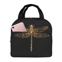 Fancy Gold Glitter Dragonfly Insulated Lunch Bag for Women Kids Leakproof Food Boxes Thermal Lunch Box Tote One Size