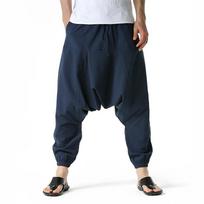 Men Pants Harem Pants Baggy Casual Oversize Joggers Wide Leg Pants  Drop Crotch Trousers Hip Hop S tamsiai mėlyna spalva