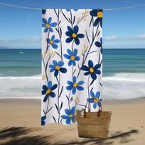 1 X Quick Dry Microfiber Beach Towel With Vibrant Blue Floral Print - Soft, Absorbent And Lightweight For Beach, Camping 70X140cm