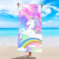Magical Unicorn Rainbow Castle Beach Towel, Microfiber Towel, Soft Quick Dry Towel For Kids, Girls, Pool, Beach, Travel, 70X150CM