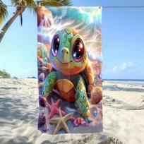 1Pc Cute Sea Turtle Beach Towel Cartoon Animal Print Starfish Seashell Design Quick Drysoft Microfiber Bathtowel For Kids 2Dflat 50x100cm(20x40in)