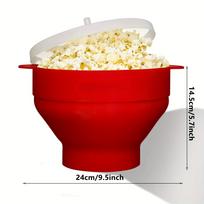1pc Microwave Popcorn Maker-3L Large Capacity,Foldable Silicone Bowl,BPA-Free & Dishwasher Safe, Perfect for Family Movie Nights raudona