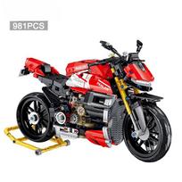 981vnt Miesto techninis lokomotyvas motociklo statybiniai blokai MOC Speed ​​Supercar motociklo modelio plytos berniuko žaislas vaikams dovana