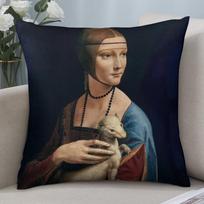 1Pc Lady With An Ermine Art Pillow Cover, Polyester 2D Double-Sided Print Cushion Case, Da Vinci Famous Painting Throw Pillowcas Peach skin 18*18(CM)-1Pcs