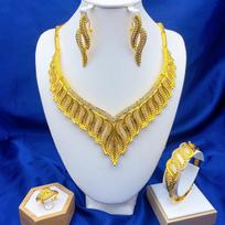 2026 Dubai 24K Gold Bridal Jewelry Set Middle East Women's Necklace Ring Earrings Bracelet Four-piece Set 45CM