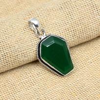 Green Onyx Gemstone Solid 925 Sterling Silver Handmade Jewelry Coffin Pendant 1.57 inches žalia