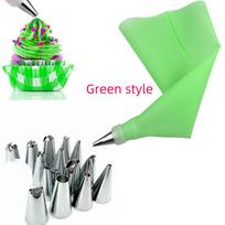 16 dalių torto dekoravimo rinkinys: 14 nerūdijančio plieno antgalių, keitiklis, „pasidaryk pats“ įrankiai Green EVA Piping Bag Set