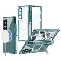 For Samsung Galaxy Z Fold 5 6 7Magsafe Case Transparent Airbag Hinge Protection Screen Protector Z Fold 6 Cover With S Pen Holder no pen For Samsung Z Fold 6 žalia