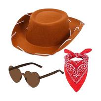 Childrens Western Cowboy Hat Glasses Bandana Costume Kit With Cotton Material For Celebrations brown