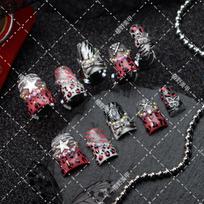 Press-On Nails Short Style With Leopard Butterfly Star Rhinestone Acrylic False Women Sweet Edgy Chic L Includes 3 sets of nail art tools