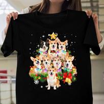 Pembroke Welsh Corgi Christmas Dog Tree Lights Pajamas T-Shirt - Gift for Dog Lovers - Funny Dog - Corgi Lovers - Mother's Day M