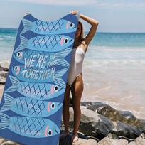 Retro Sardines Beach Towel Vintage Can Design Colorful Pop Art Fish Pattern Quick Dry Microfiber Large Sandproof Towel 50X100cm &1pc